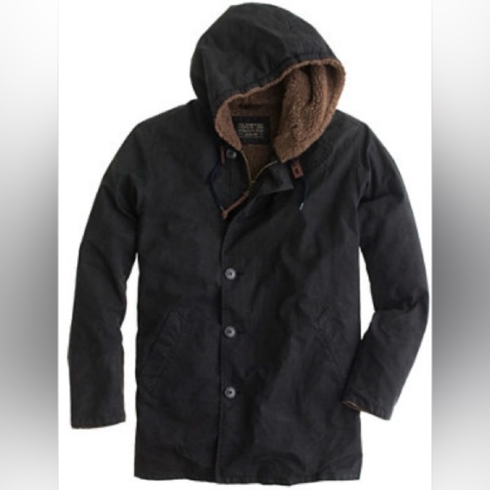 J.Crew Mens Falmouth Sherpa Waxed Parka Coat with hood Small